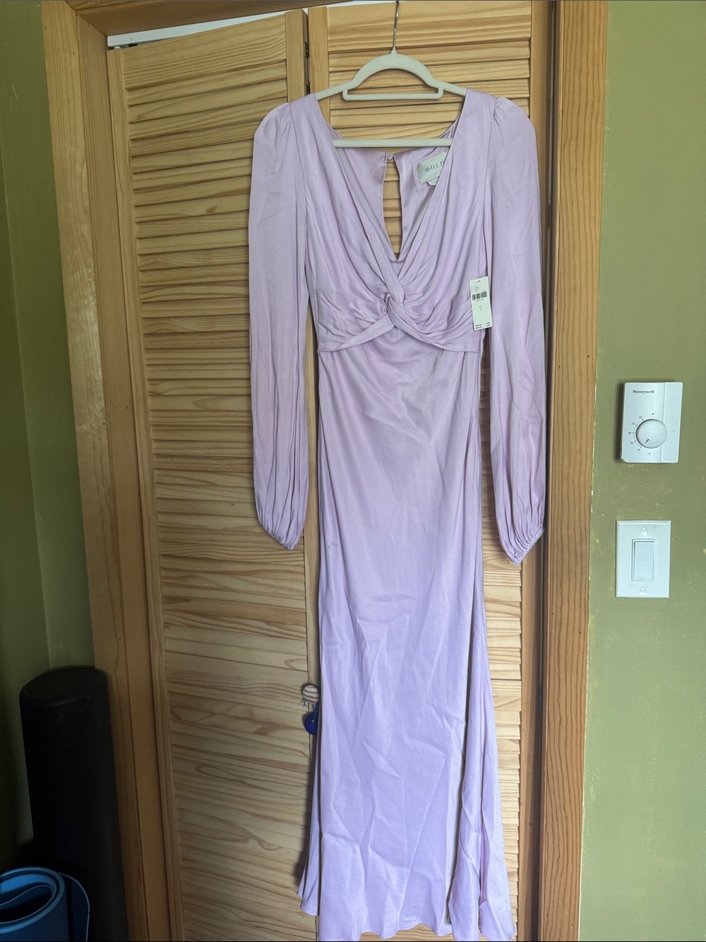 BHLDN Lavender Long Sleeve Twist-Front Maxi Dress
